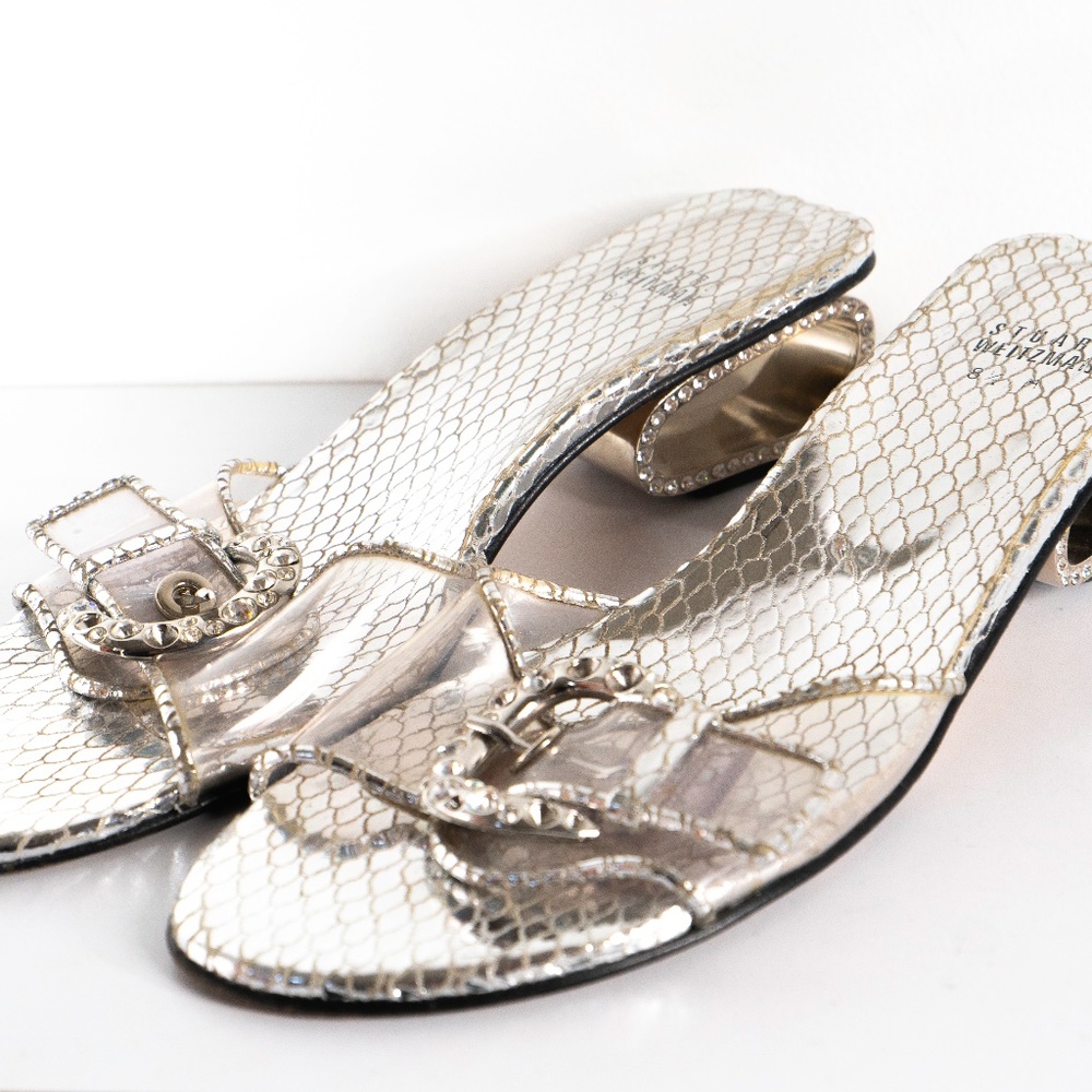 VINTAGE STUART WEITZMAN OPEN TOE BUCKLE SPARKLE HEEL